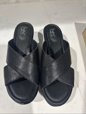 b.o.c. Black Crisscross Slide Mules